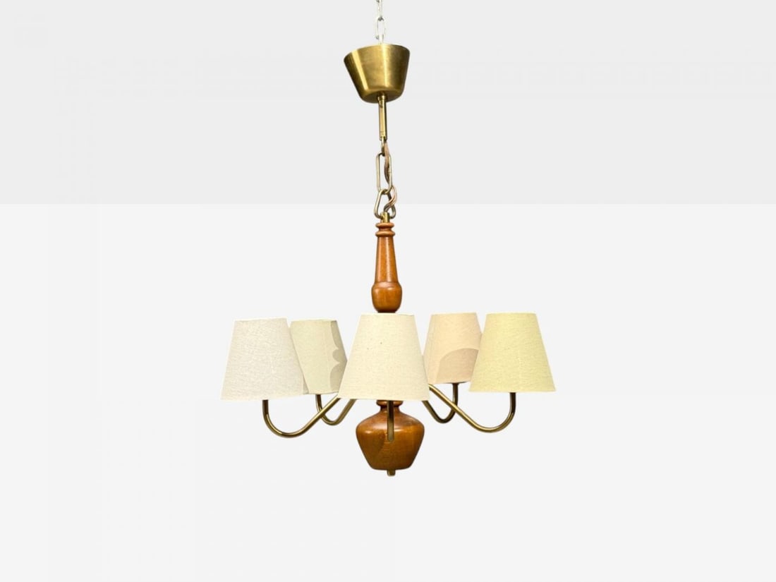 Hans Bergström Attr., Pendant Light, Brass, Wood, Sweden, 1920s - 2