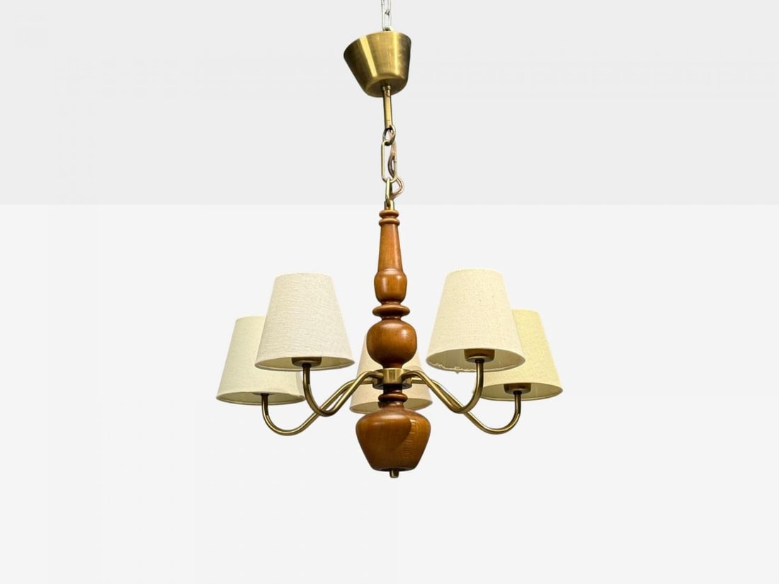 Hans Bergström Attr., Pendant Light, Brass, Wood, Sweden, 1920s - 3