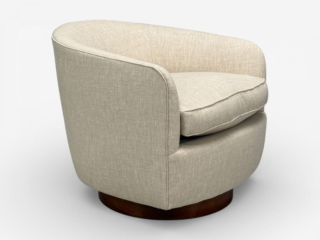 Milo Baughman, Swivel Chairs, Beige Upholstery, Walnut, USA, 1970s - 6