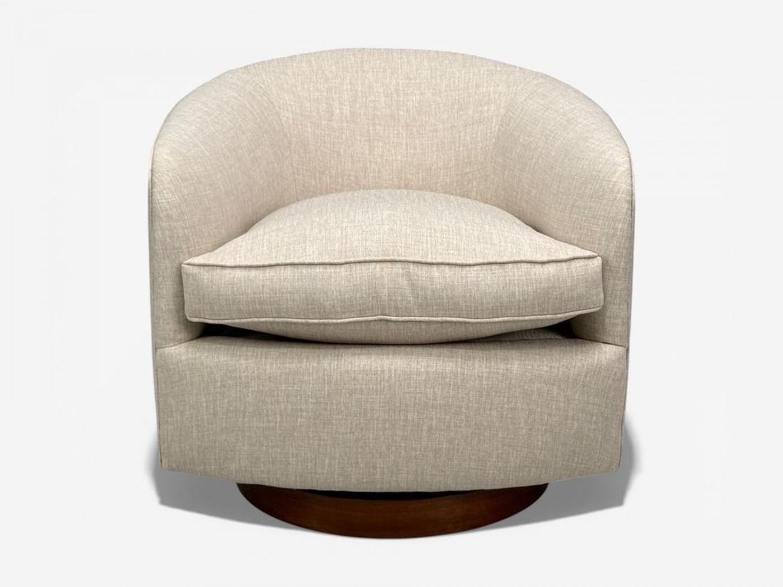 Milo Baughman, Swivel Chairs, Beige Upholstery, Walnut, USA, 1970s - 9