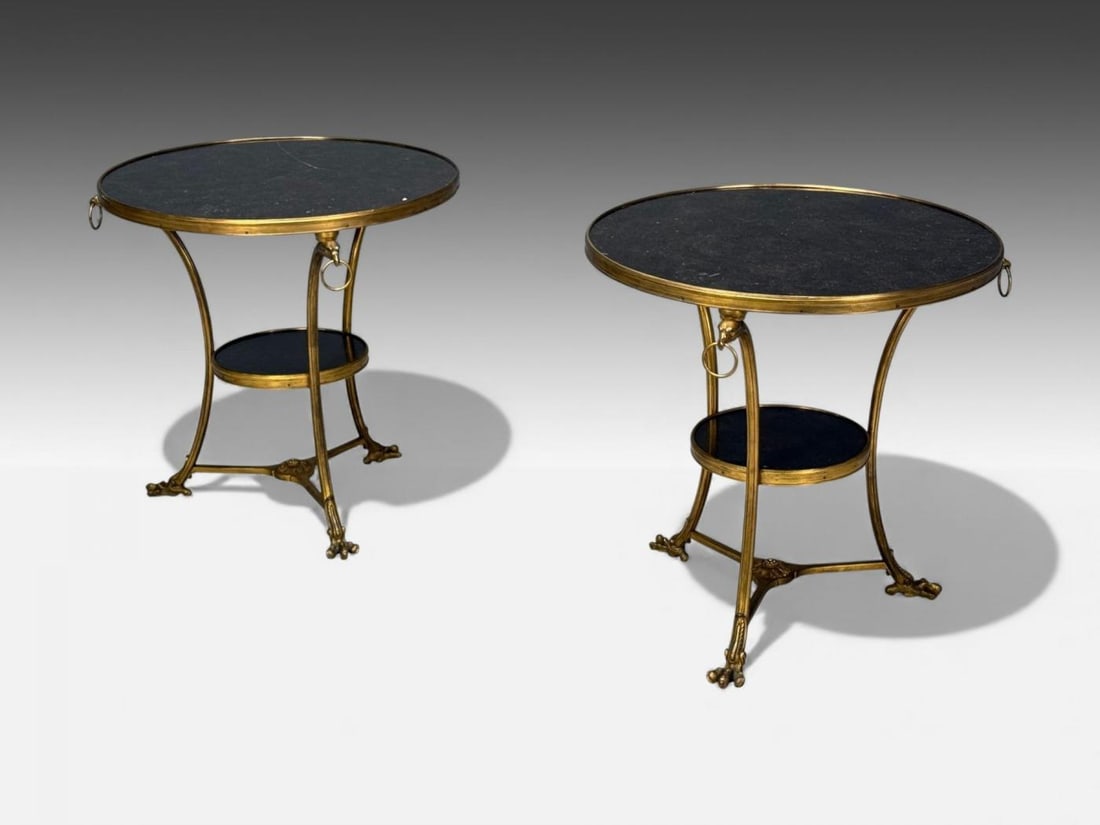 Louis XVI Style, Bronze, Marble, Ormolu Mounted Gueridons, France, 19th c. - 2