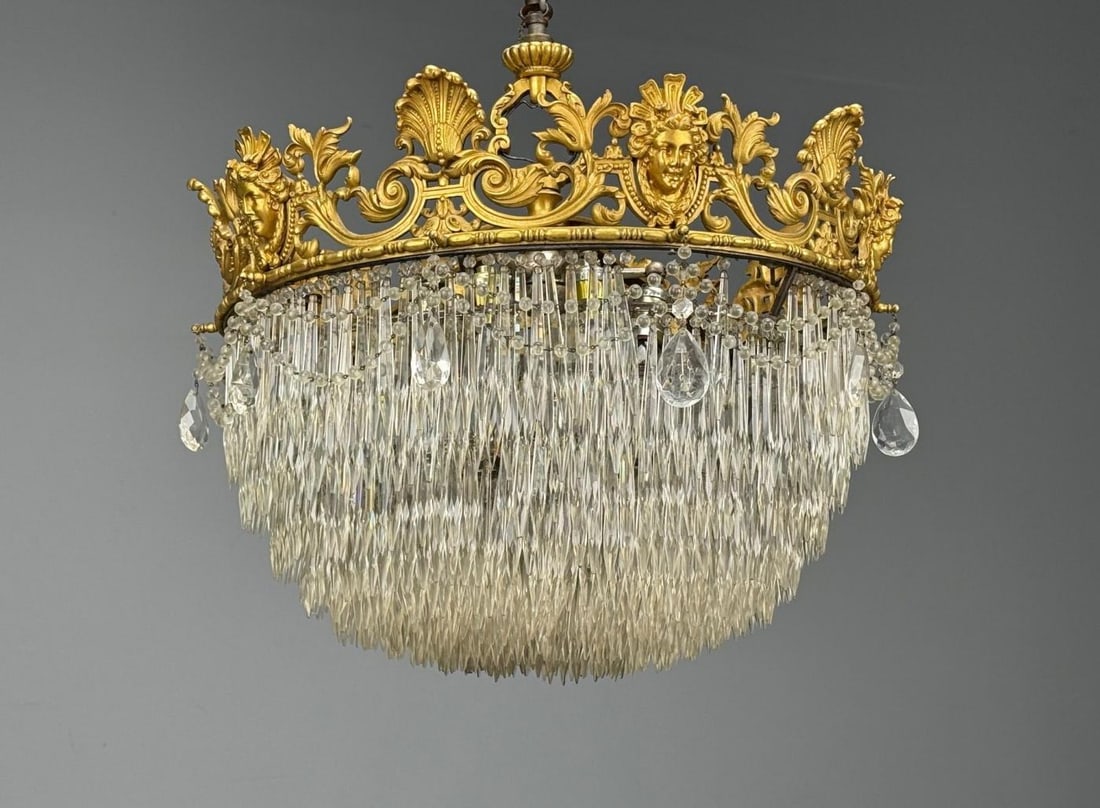 Empire, Impressive Pendant Light, Dore Bronze, Crystal, France, 19th c. - 10