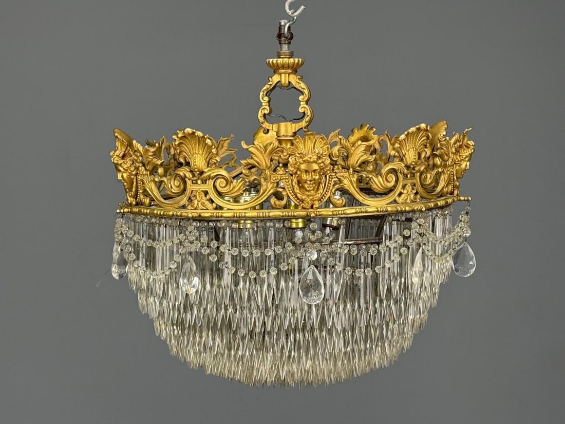 Empire, Impressive Pendant Light, Dore Bronze, Crystal, France, 19th c. - 6