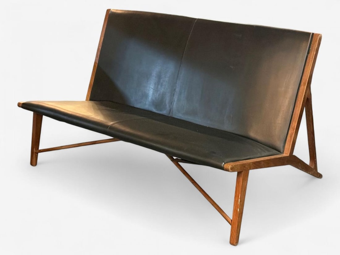 Hans J. Wegner Style, Teak, Leatherette, Settee, Denmark, 1950s - 4