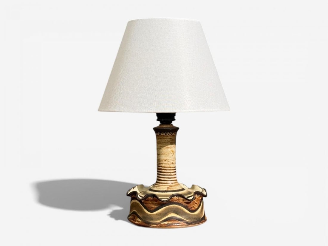 Jette Hellerøe, Table Lamp, Beige Ceramic, Denmark, 1970s - 5