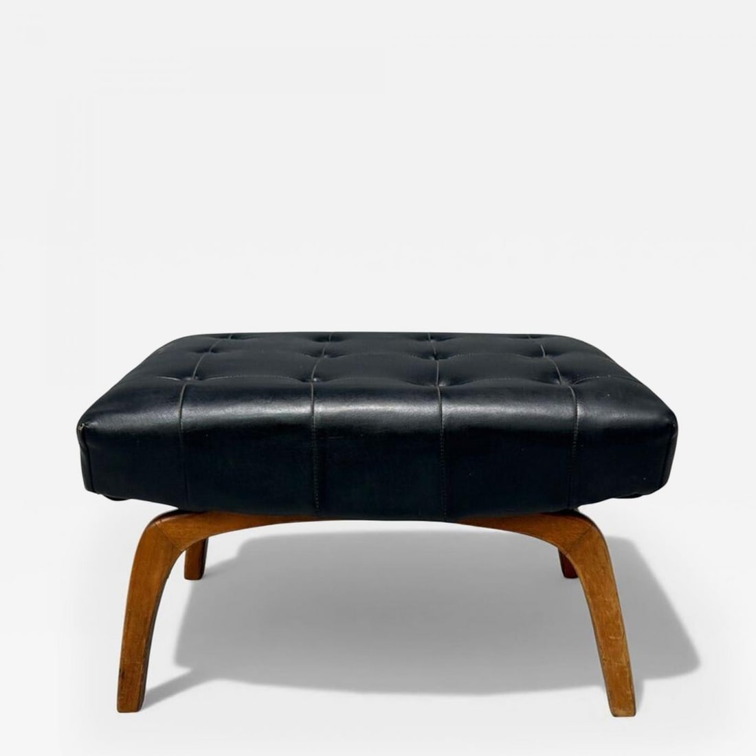 Danish Modern, Black Leatherette, Stained Wood, Footstool, Denmark, 1950s (1 of 10)