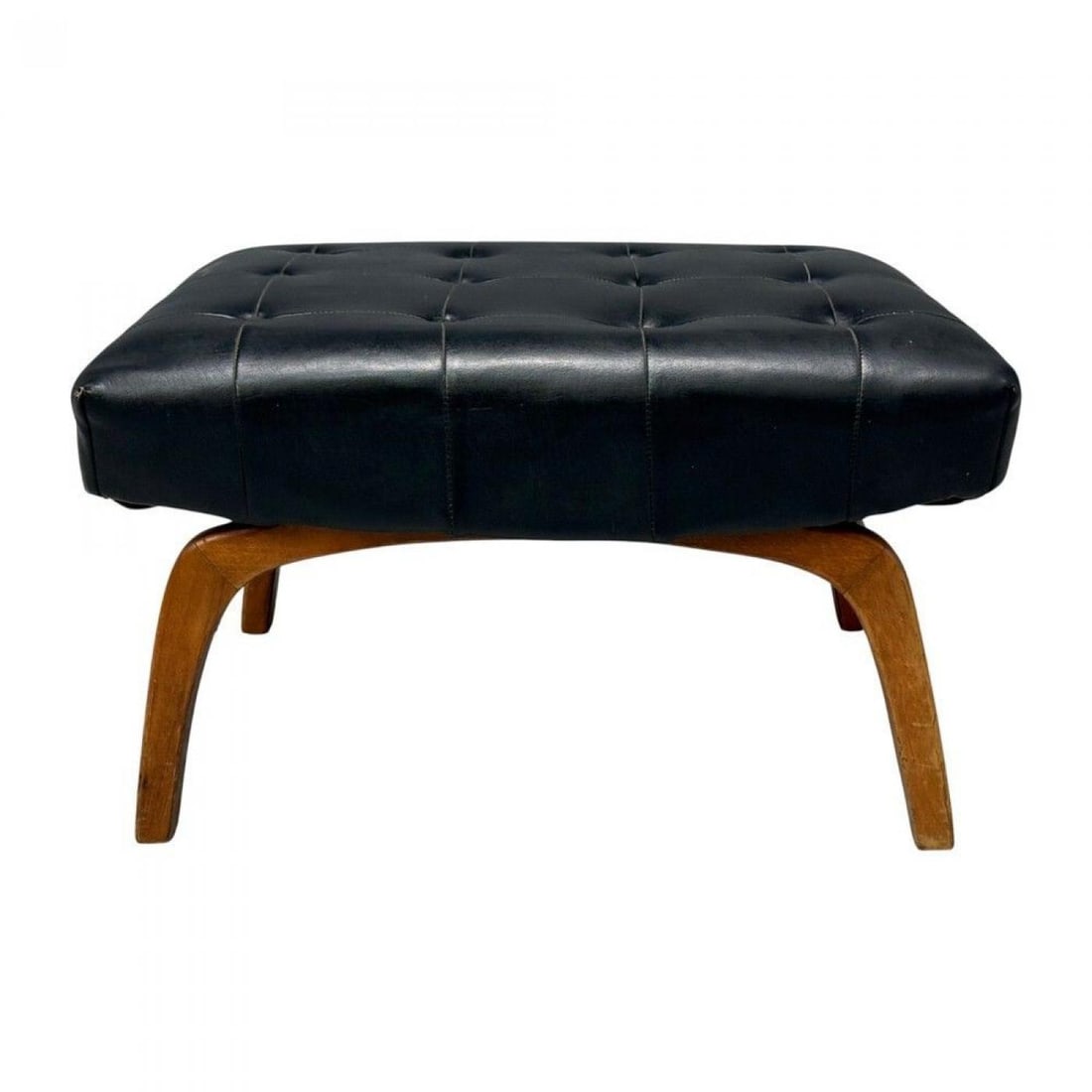 Danish Modern, Black Leatherette, Stained Wood, Footstool, Denmark, 1950s - 2