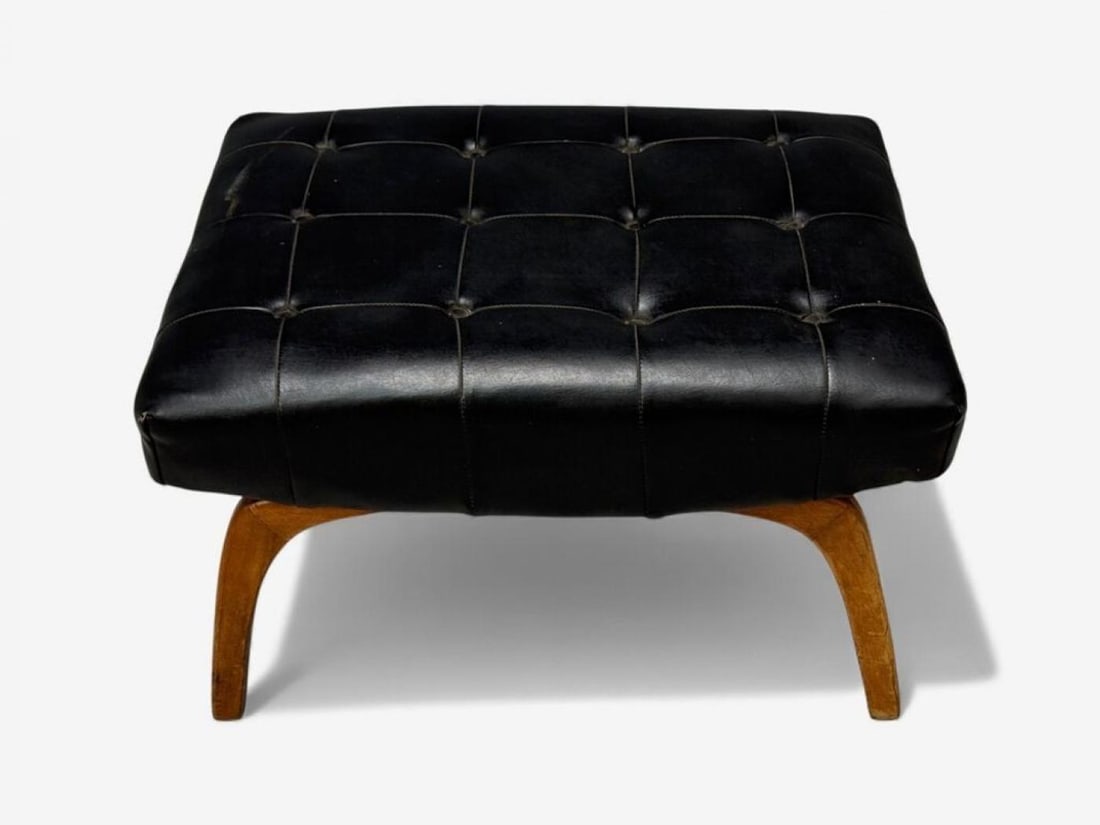 Danish Modern, Black Leatherette, Stained Wood, Footstool, Denmark, 1950s - 5