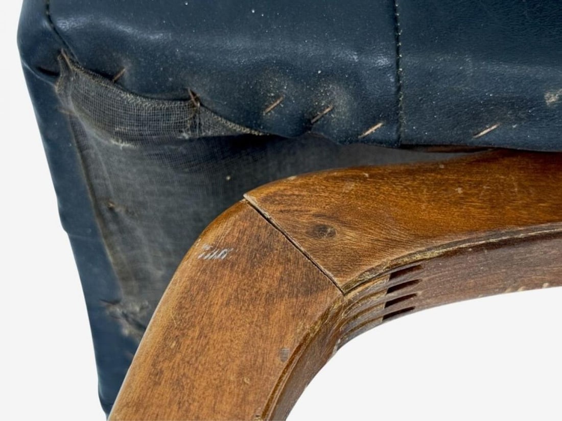 Danish Modern, Black Leatherette, Stained Wood, Footstool, Denmark, 1950s - 9