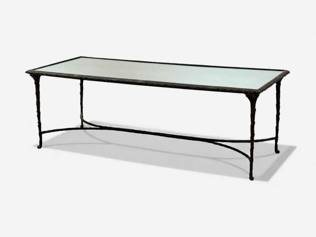 Maison Bagues Style, Bronze, Mirror, Faux Bois Coffee Table, France, 1940s - 4