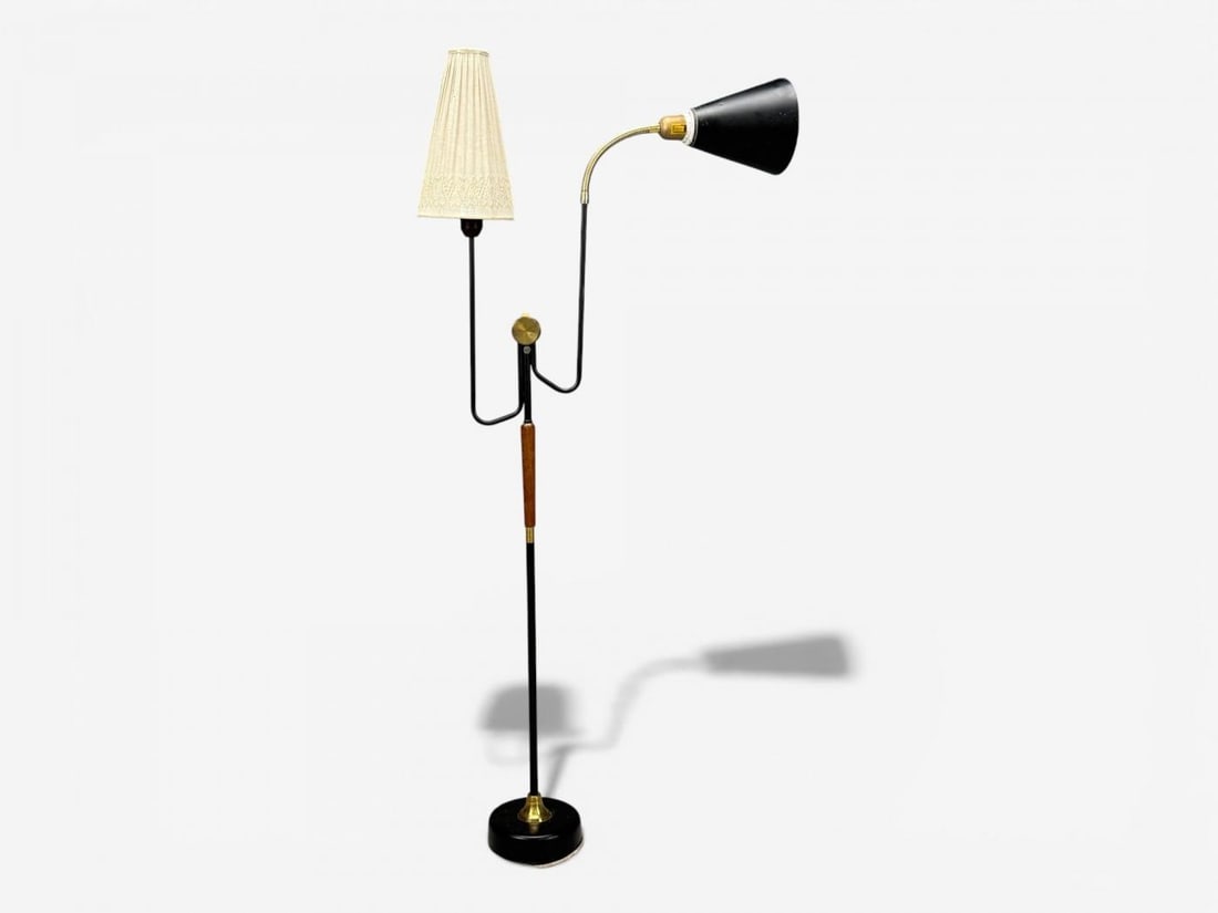 Möllers Armatur Eskilstuna, Floor Lamp, Lacquered Metal, Teak, Sweden, 1950s - 11