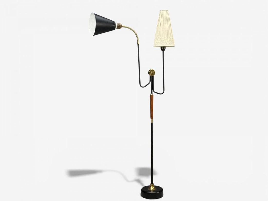 Möllers Armatur Eskilstuna, Floor Lamp, Lacquered Metal, Teak, Sweden, 1950s - 2