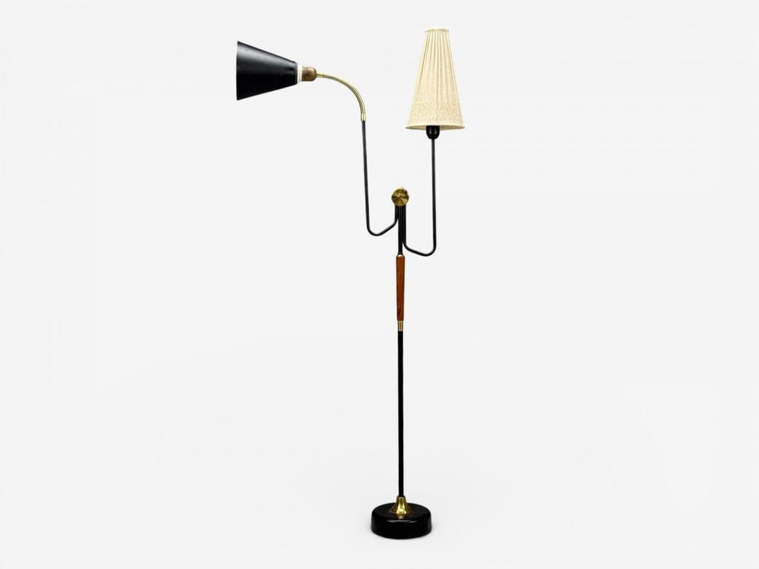 Möllers Armatur Eskilstuna, Floor Lamp, Lacquered Metal, Teak, Sweden, 1950s - 3