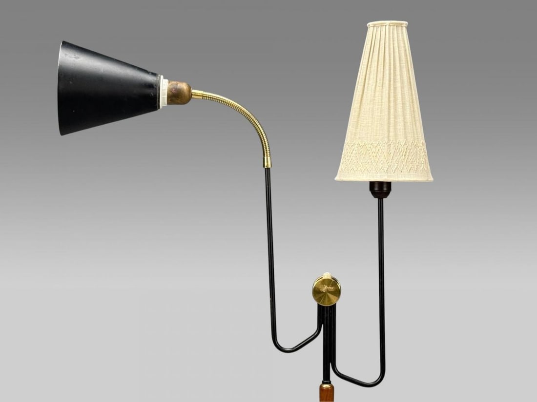 Möllers Armatur Eskilstuna, Floor Lamp, Lacquered Metal, Teak, Sweden, 1950s - 4