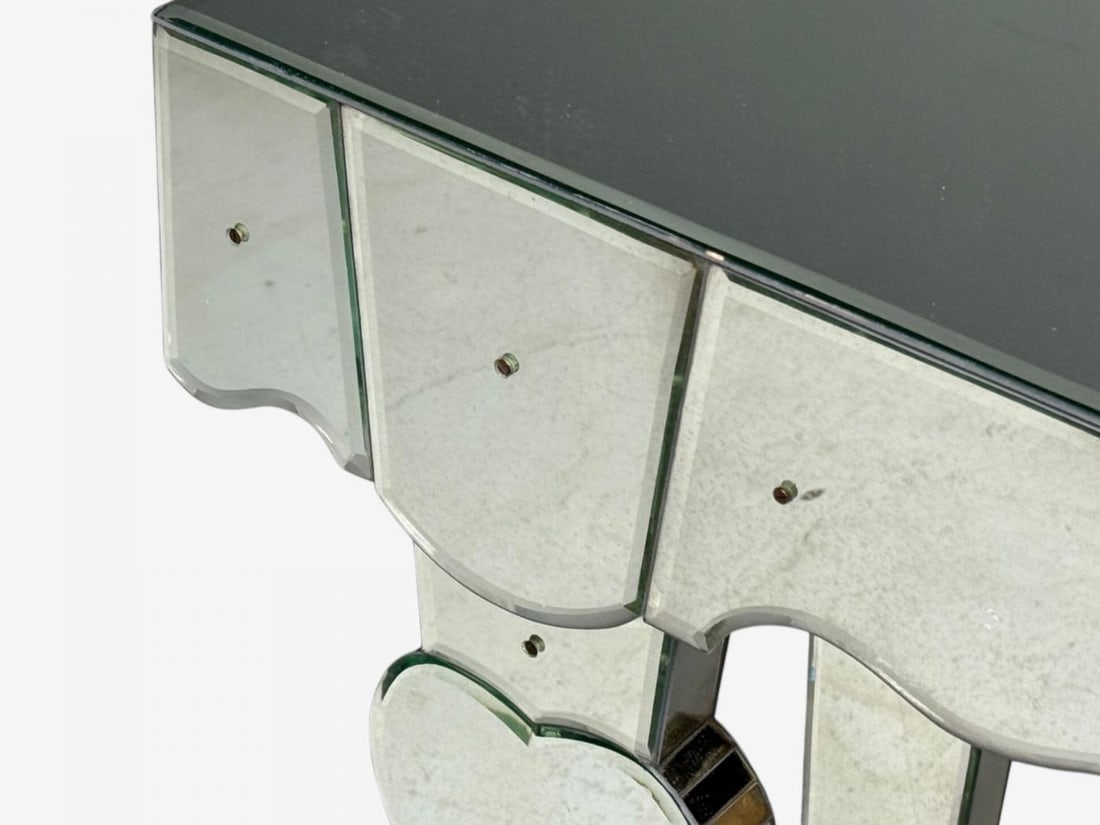 French Art Deco Style, Antique Glass, Painted Wood, Mirrored Console Tables - 9