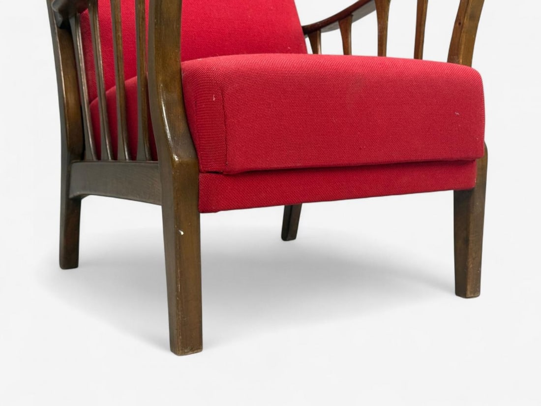 Josef Frank Attribution, Red Fabric, Wood, Lounge Chair, Denmark, 1950s - 5
