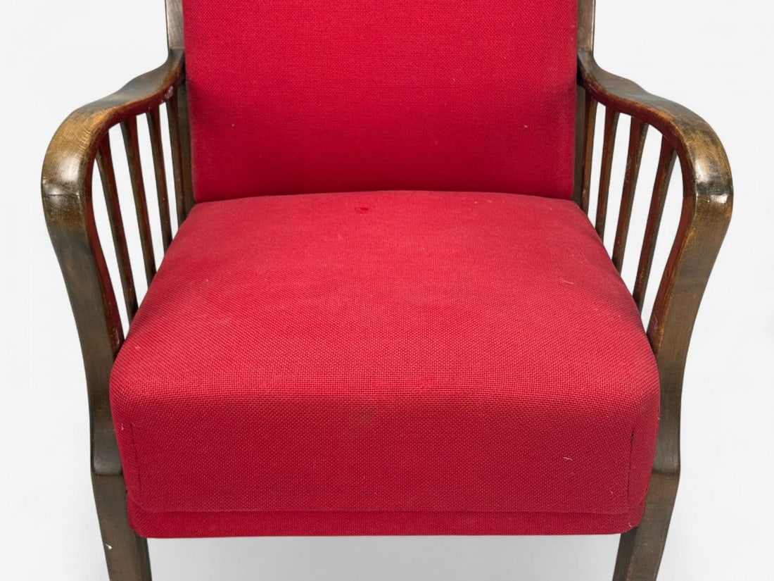 Josef Frank Attribution, Red Fabric, Wood, Lounge Chair, Denmark, 1950s - 6