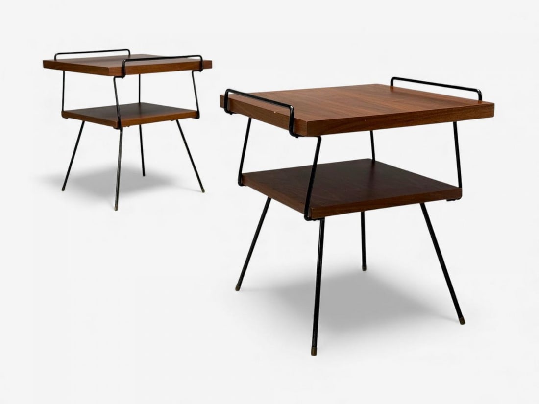 Tony Paul Style, Lacquered Iron, Walnut, Side Tables, USA, 1960s - 2