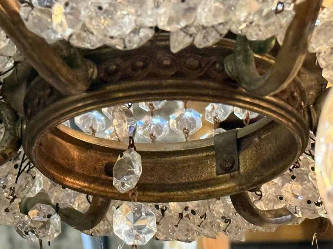 French Empire, Thirteen Light Basket Chandelier, Bronze, Crystal, France, 19th C - 9