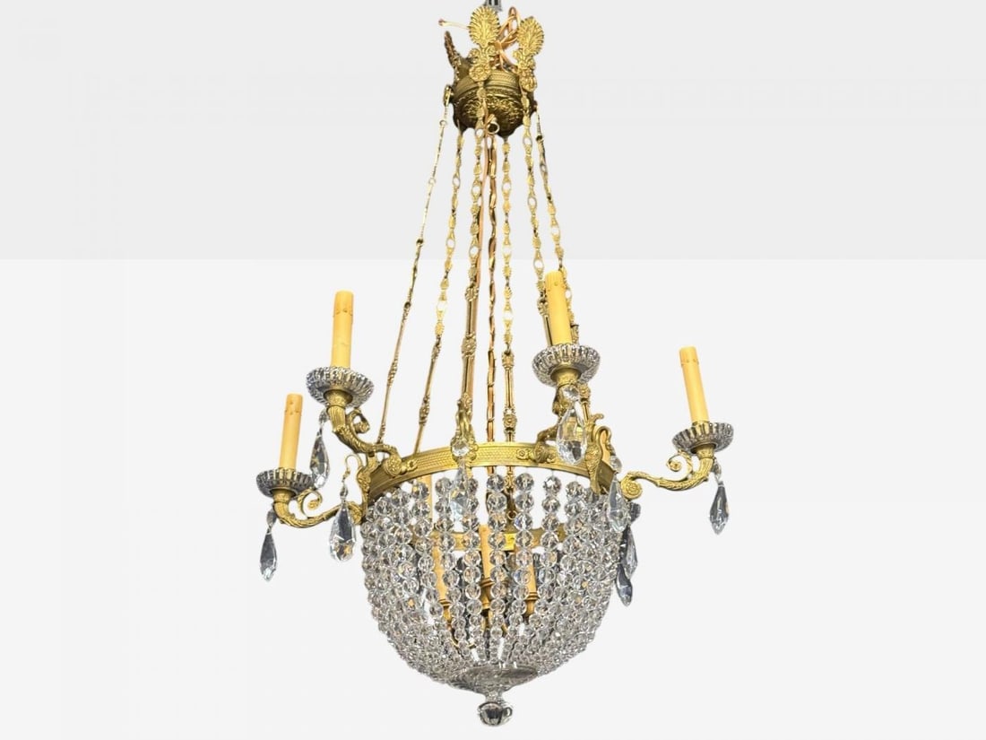 Neoclassical, Bronze, Crystal, Nine Light Chandelier, France, 19th c. - 2