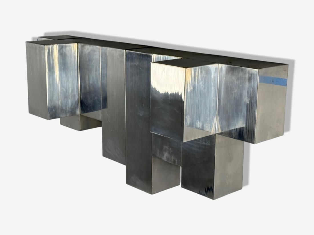 Paul Evans Style, Patchwork Chrome, Mirrored Wall Shelf, USA, 1980s - 2
