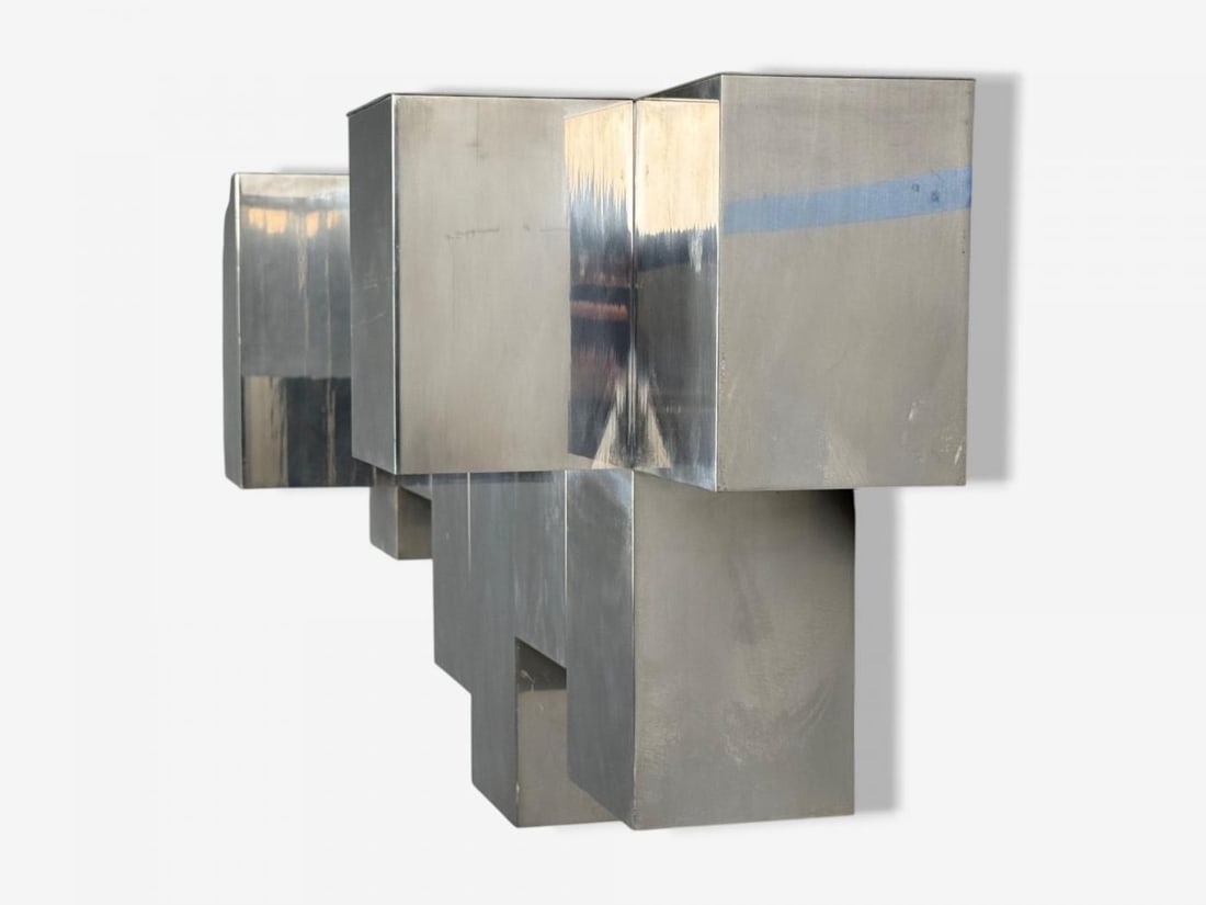 Paul Evans Style, Patchwork Chrome, Mirrored Wall Shelf, USA, 1980s - 3