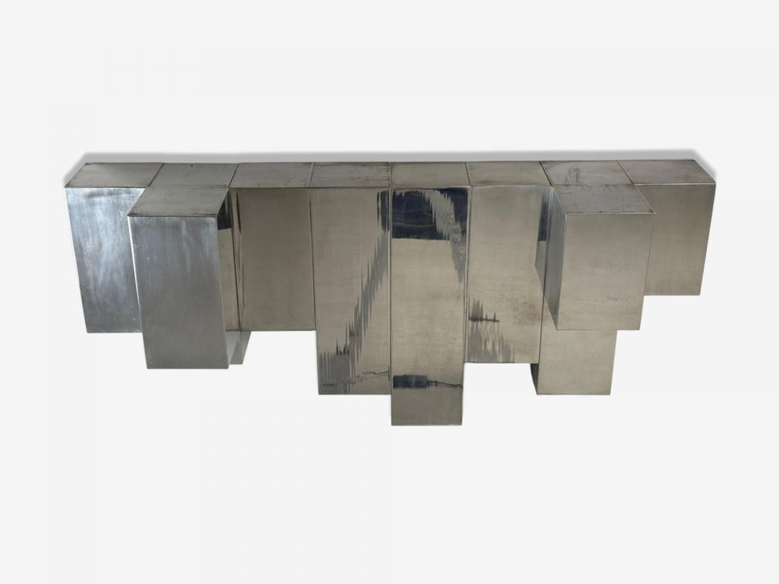 Paul Evans Style, Patchwork Chrome, Mirrored Wall Shelf, USA, 1980s - 7
