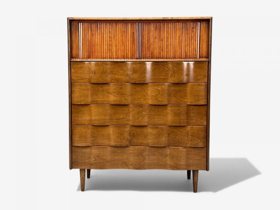 Edmund J Spence, Swedish Modern, Maple, Wave Highboy, Sweden, 1950s - 2