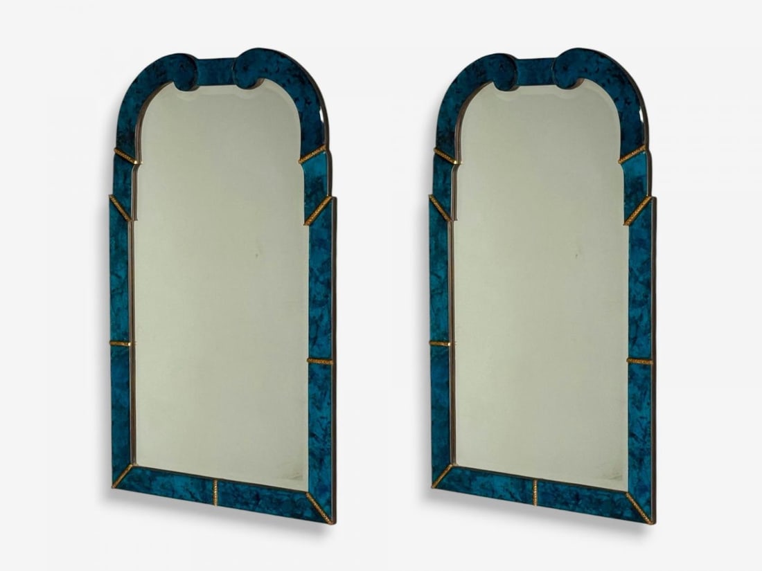 Queen Anne Style, Blue Antiqued Beveled Glass, Venetian Wall Mirrors, 21st C. - 3