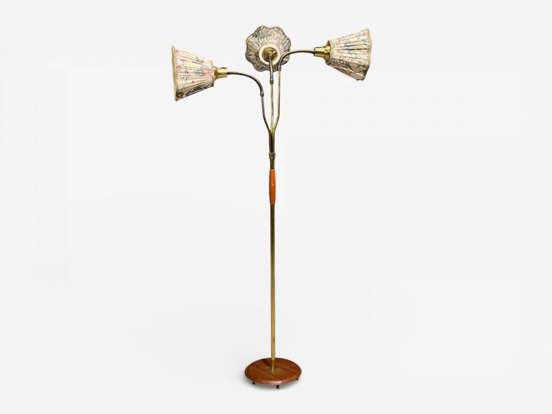 Swedish Modern, Adjustable Floor Lamp, Wood, Metal, Fabric, Sweden, 1950s - 12