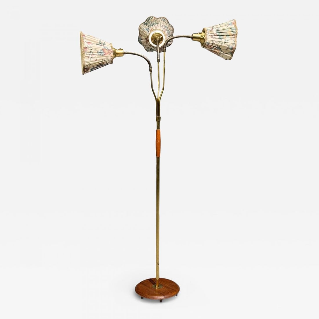 Swedish Modern, Adjustable Floor Lamp, Wood, Metal, Fabric, Sweden, 1950s (1 of 12)
