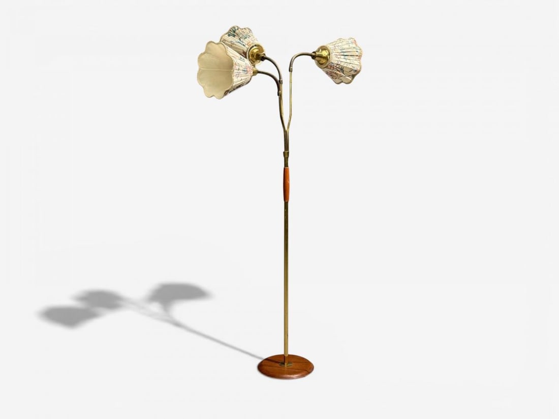 Swedish Modern, Adjustable Floor Lamp, Wood, Metal, Fabric, Sweden, 1950s - 2