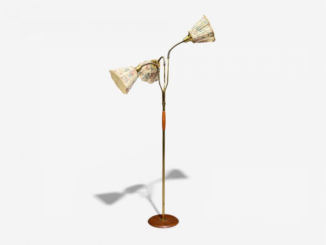 Swedish Modern, Adjustable Floor Lamp, Wood, Metal, Fabric, Sweden, 1950s - 3