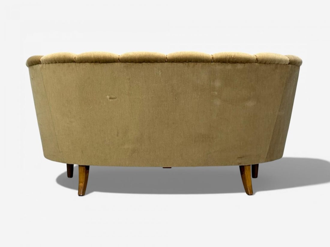 Finnish Modern, Settee, Beige Velvet, Wood, Finland, 1950s - 12