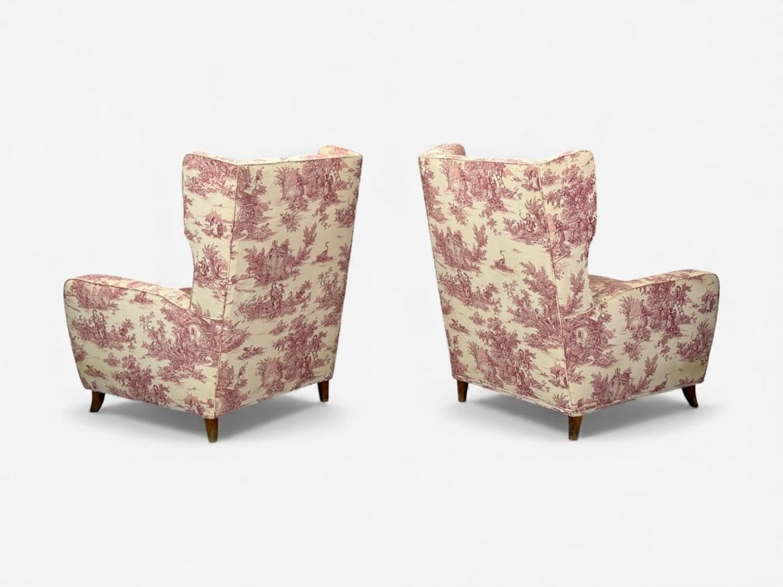 Italian Modern, Ashwood, Fabric, Large Wingback Chairs, Italy, 1950s - 5