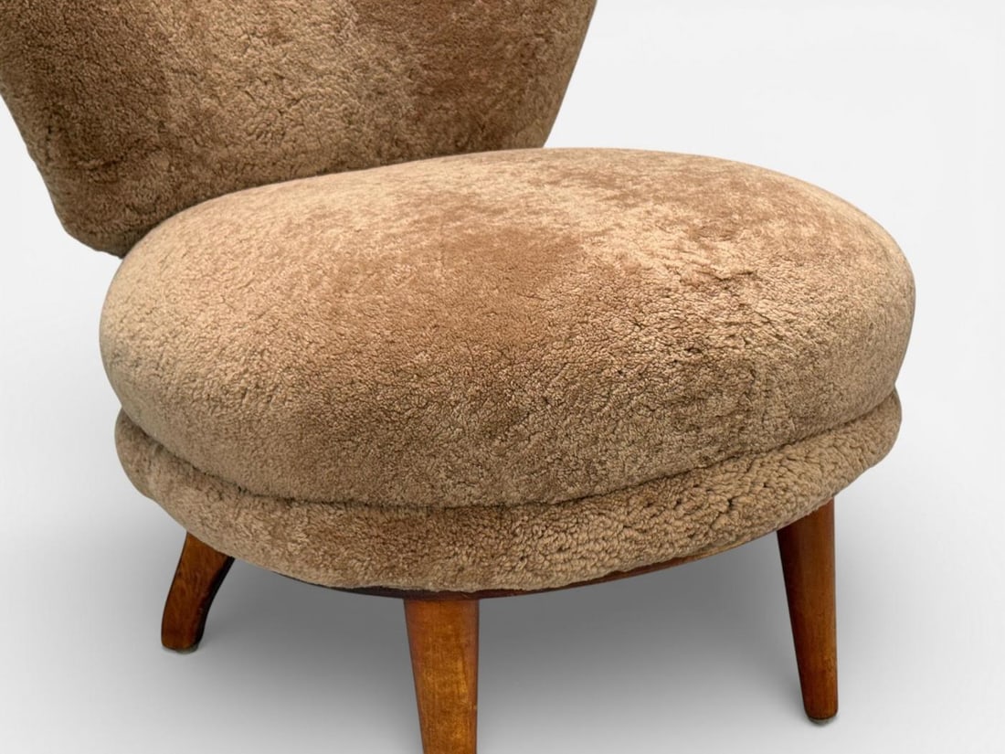 Swedish Modern, Slipper Chair, Brown Sheepskin, Birch, Sweden, 1950s - 7