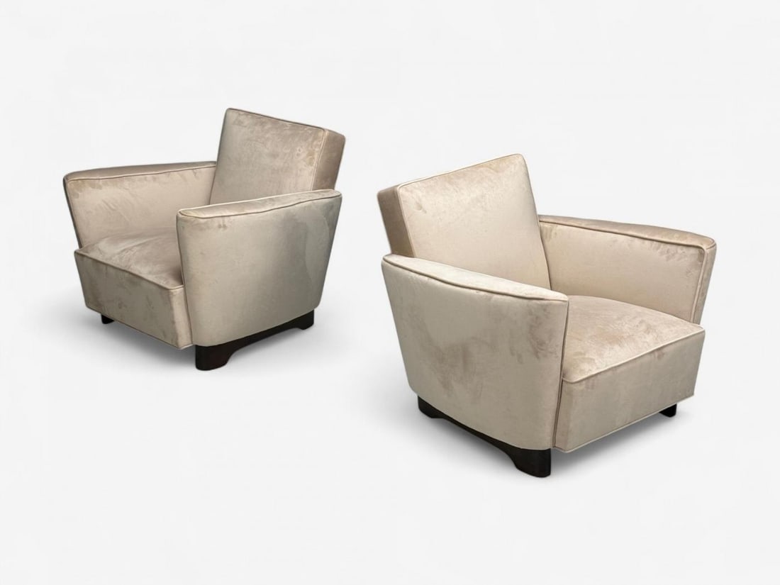 Slagelse Mobelfabrik, Beige Velvet, Beech, Lounge Chairs, Denmark, 1940s - 2
