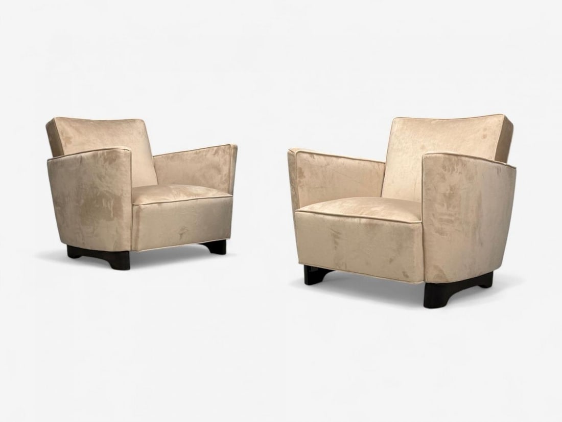 Slagelse Mobelfabrik, Beige Velvet, Beech, Lounge Chairs, Denmark, 1940s - 4