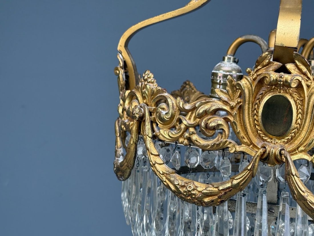 French Louis XVI, Chandeliers, Dore Bronze, Crystal, France, 19th Century - 10