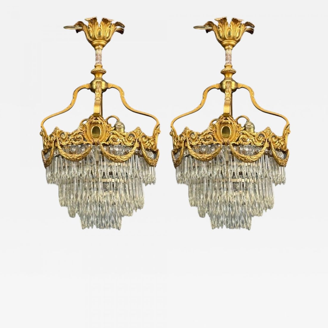 French Louis XVI, Chandeliers, Dore Bronze, Crystal, France, 19th Century (1 of 12)
