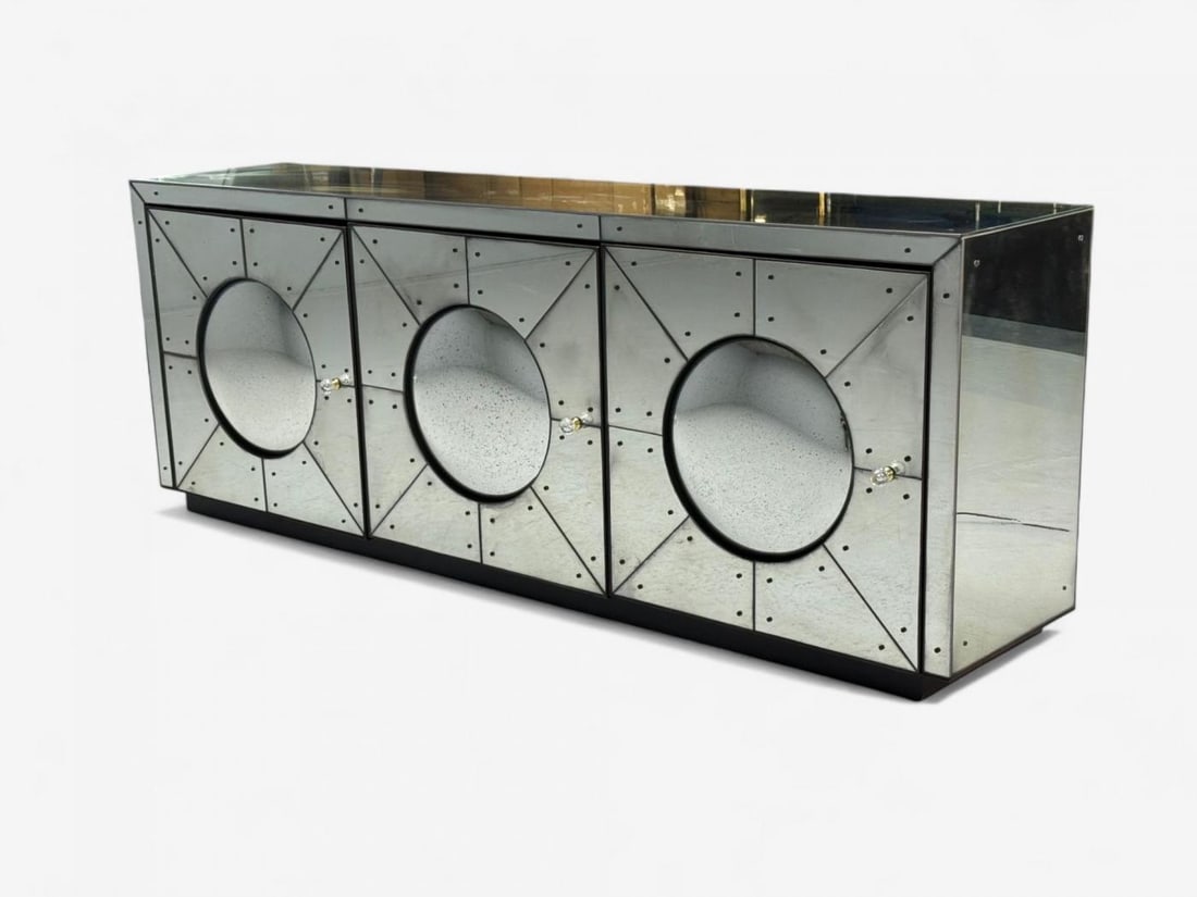 Art Deco Style, Painted Wood, Antique Glass, Mirrored Sideboard or Credenza - 5