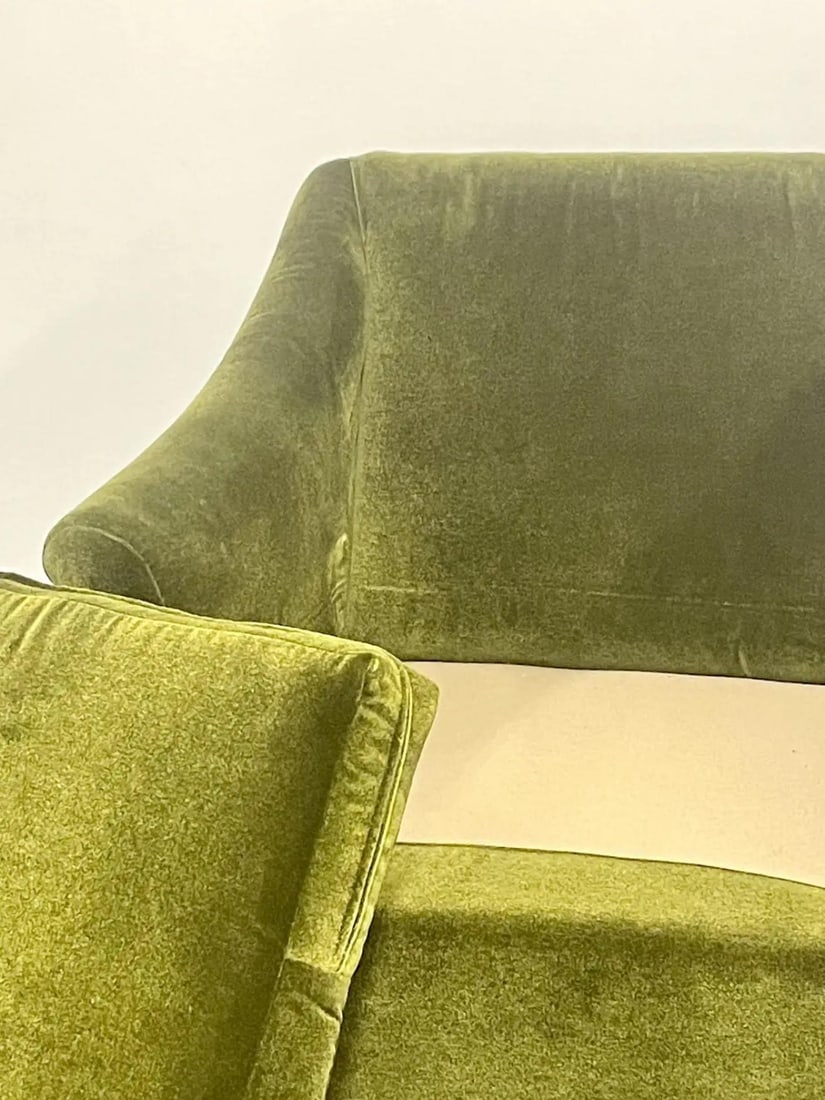 Pair Mid-Century Modern Swivel Arm, Lounge Chairs, Olive Green Velvet, American - 8