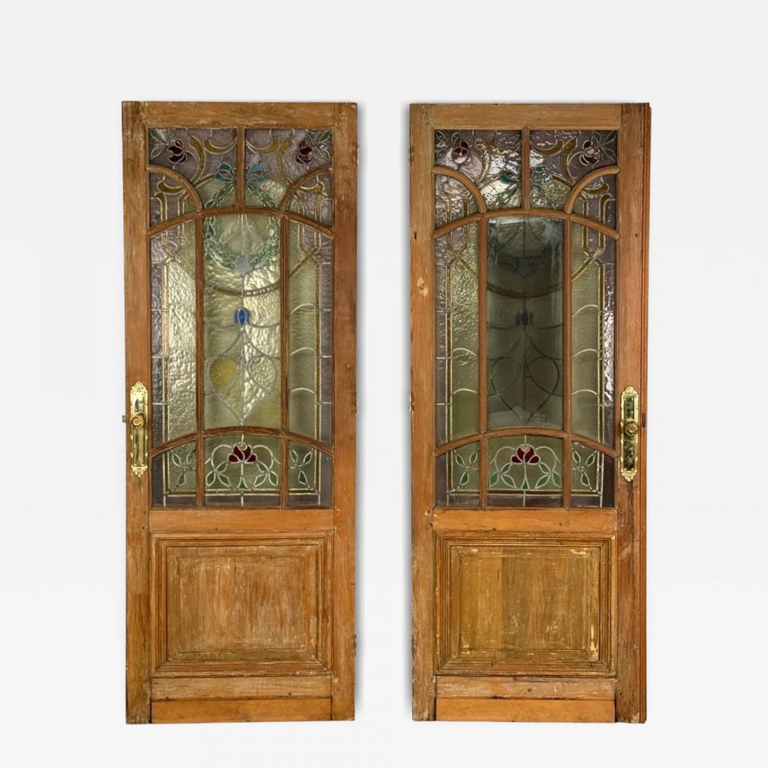 Neoclassical, Wood, Art Glass, Large Stained Glass Doors, Italy, 1930s (1 of 12)
