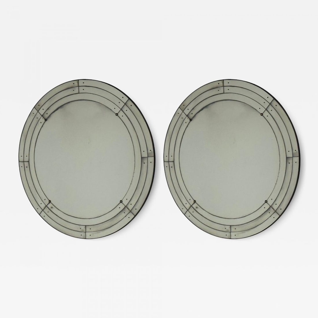 Art Deco Style, Antique Glass, Painted Wood, Round Venetian Wall Mirrors (1 of 8)