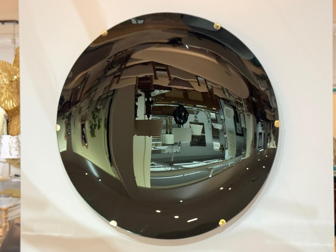 Contemporary, Concave Glass, Brass, Black Modern Space Age Wall Mirror - 6