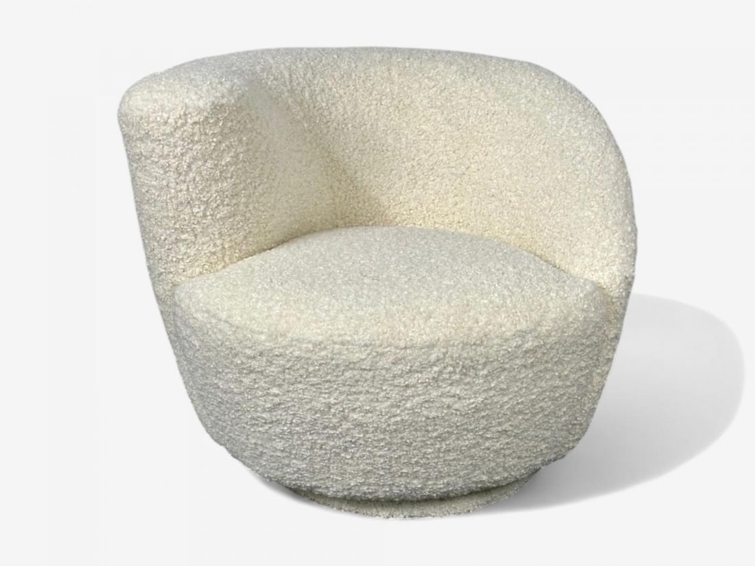 Vladimir Kagan Style, White Boucle, Nautilus Style Swivel Chairs, USA, 1970s - 3