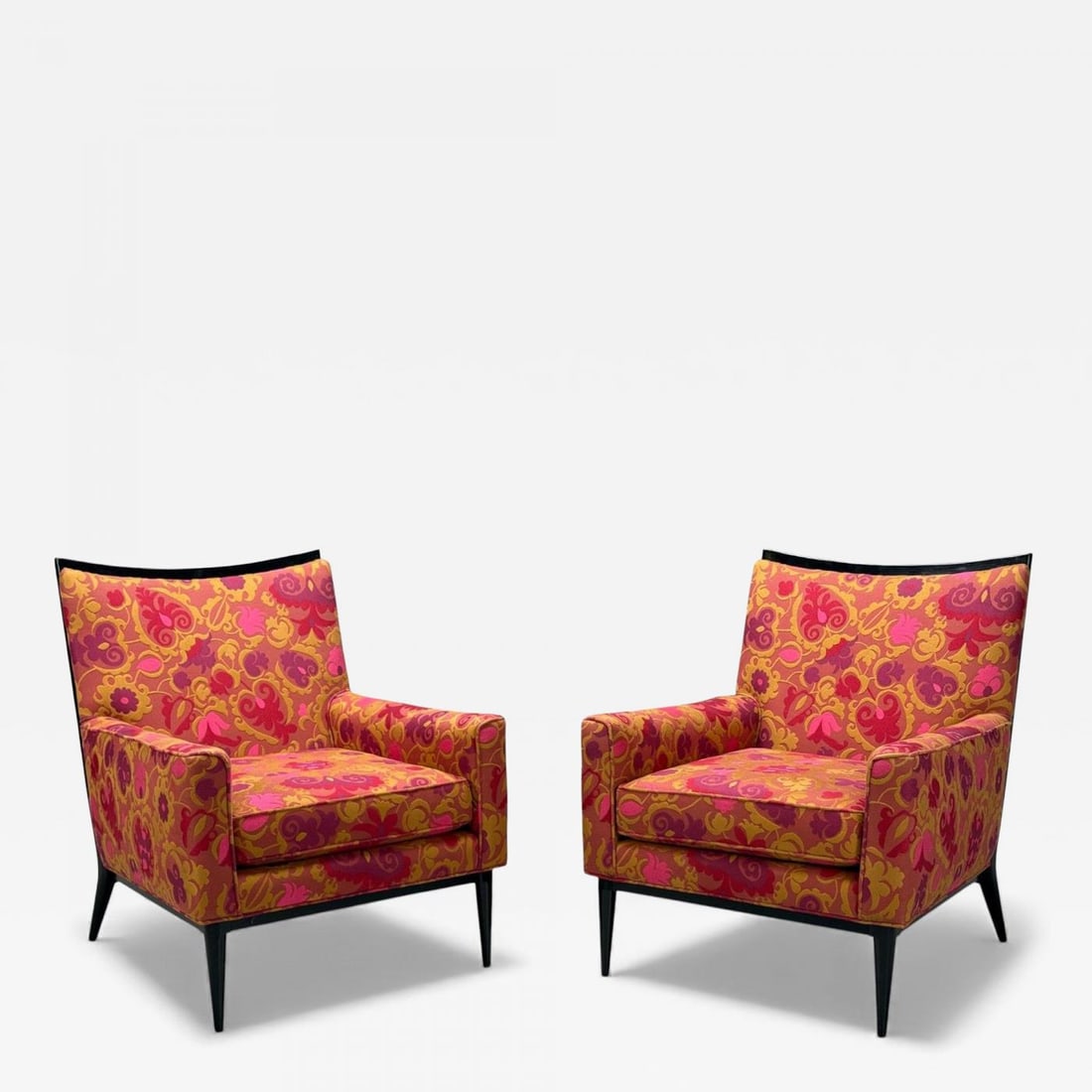 Paul McCobb, Ebonized Wood, Fabric, Lounge Chairs, USA, 1950s (1 of 12)