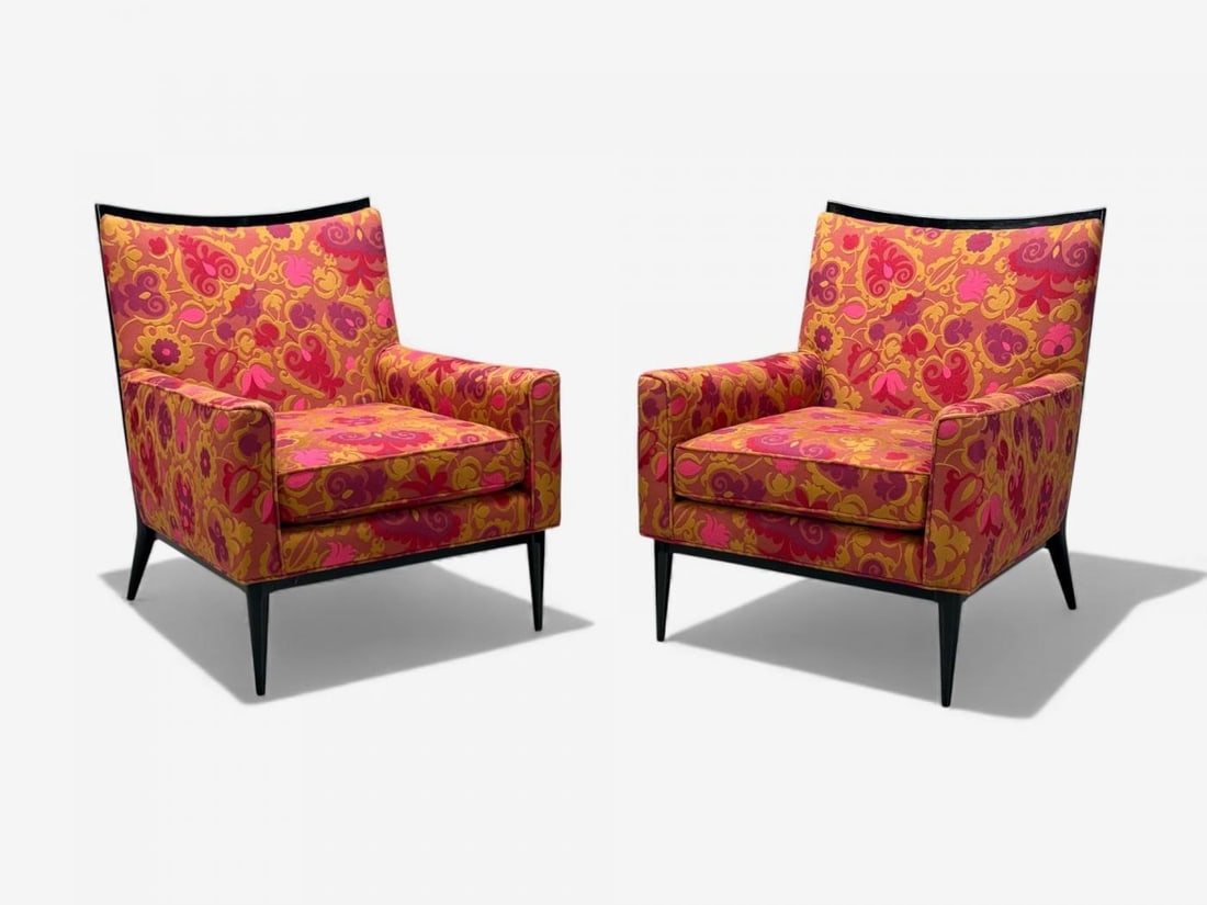 Paul McCobb, Ebonized Wood, Fabric, Lounge Chairs, USA, 1950s - 6