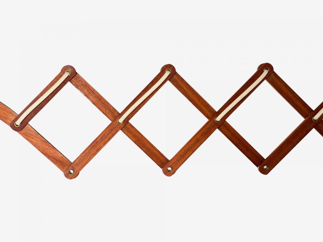 Aro Leuchten, Teak, Brass, Fabric, Scissor Wall Light, Germany, 1960s - 6