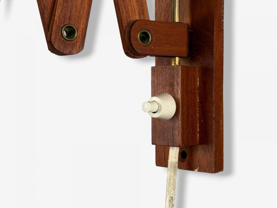 Aro Leuchten, Teak, Brass, Fabric, Scissor Wall Light, Germany, 1960s - 7